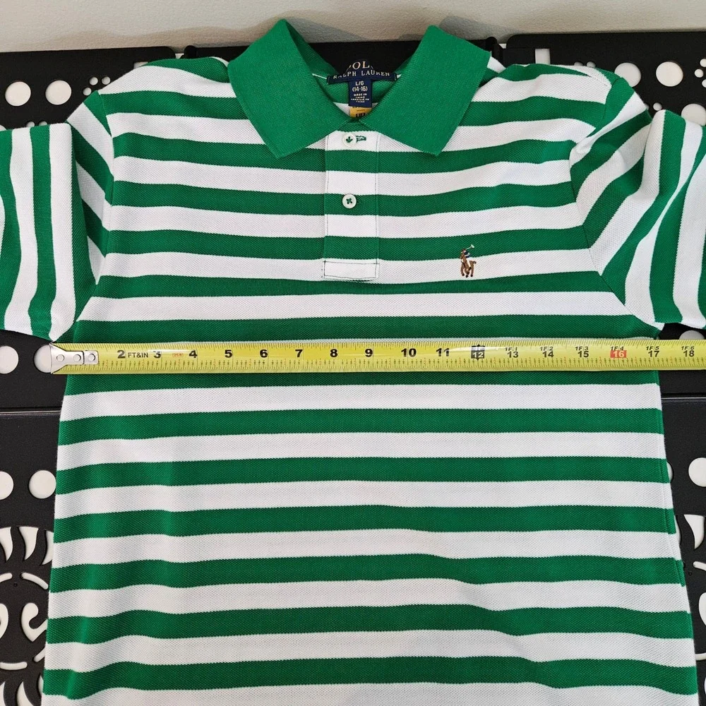 Polo Ralph Lauren Polo Shirt Kids Size L 14-16 Green White Striped